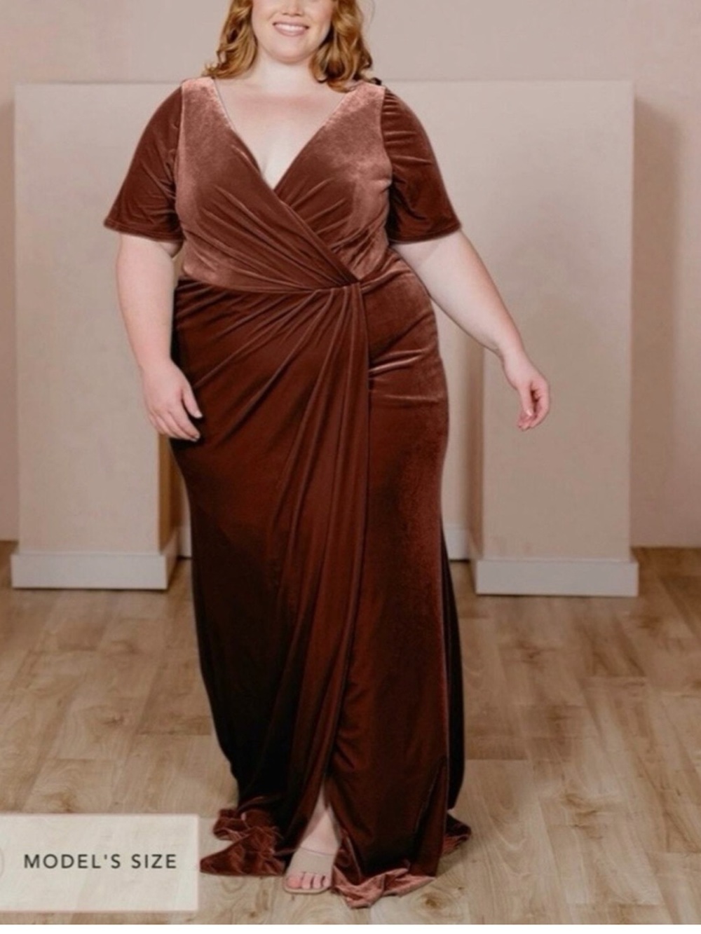 Reverly plus Elegant Brown Velvet Wrap Maxi Dress - Picture 4 of 10